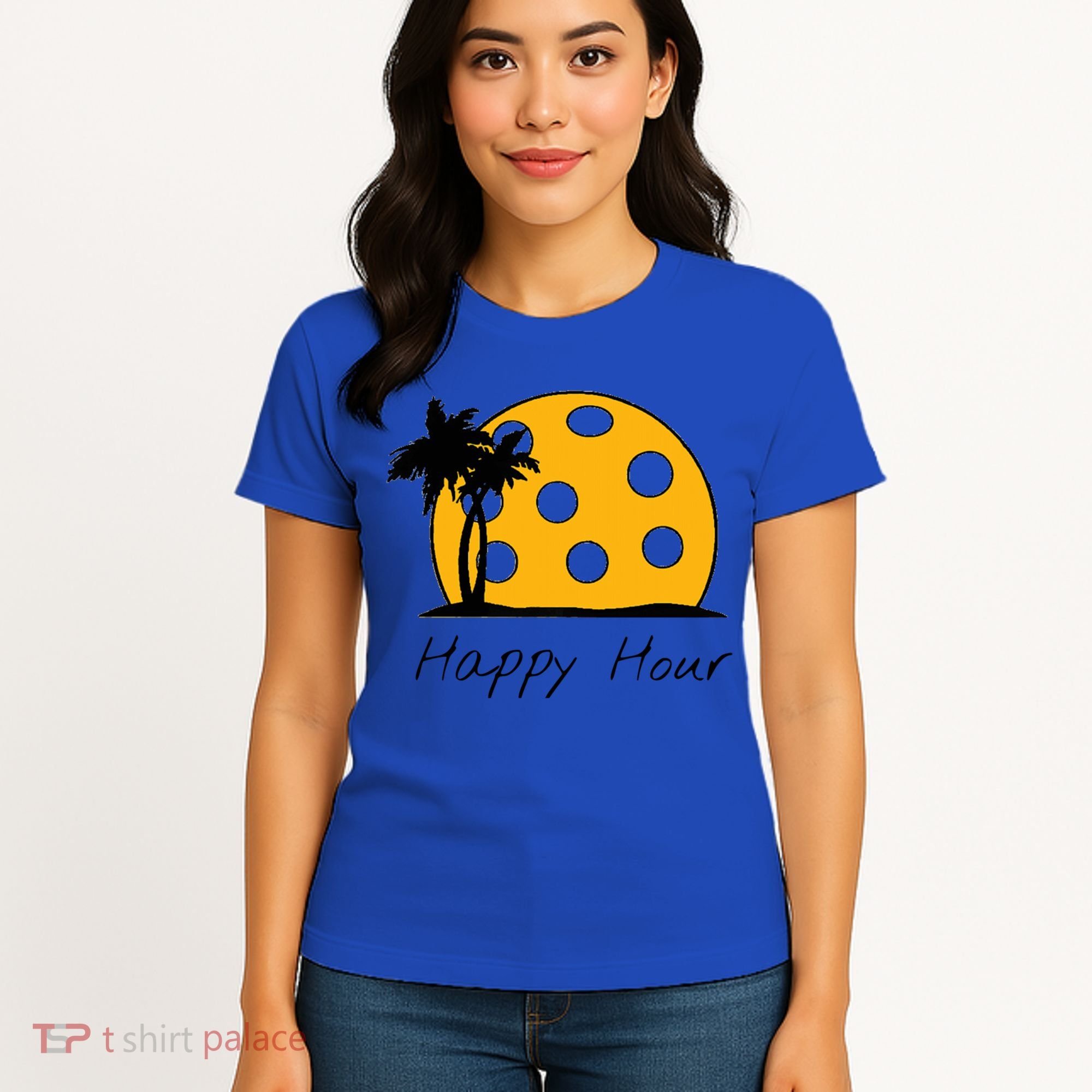 Fun Pickleball Cute Gift Happy Hour W/ Huge Pickleball Sunset Cute Gift Women's T-Shirt