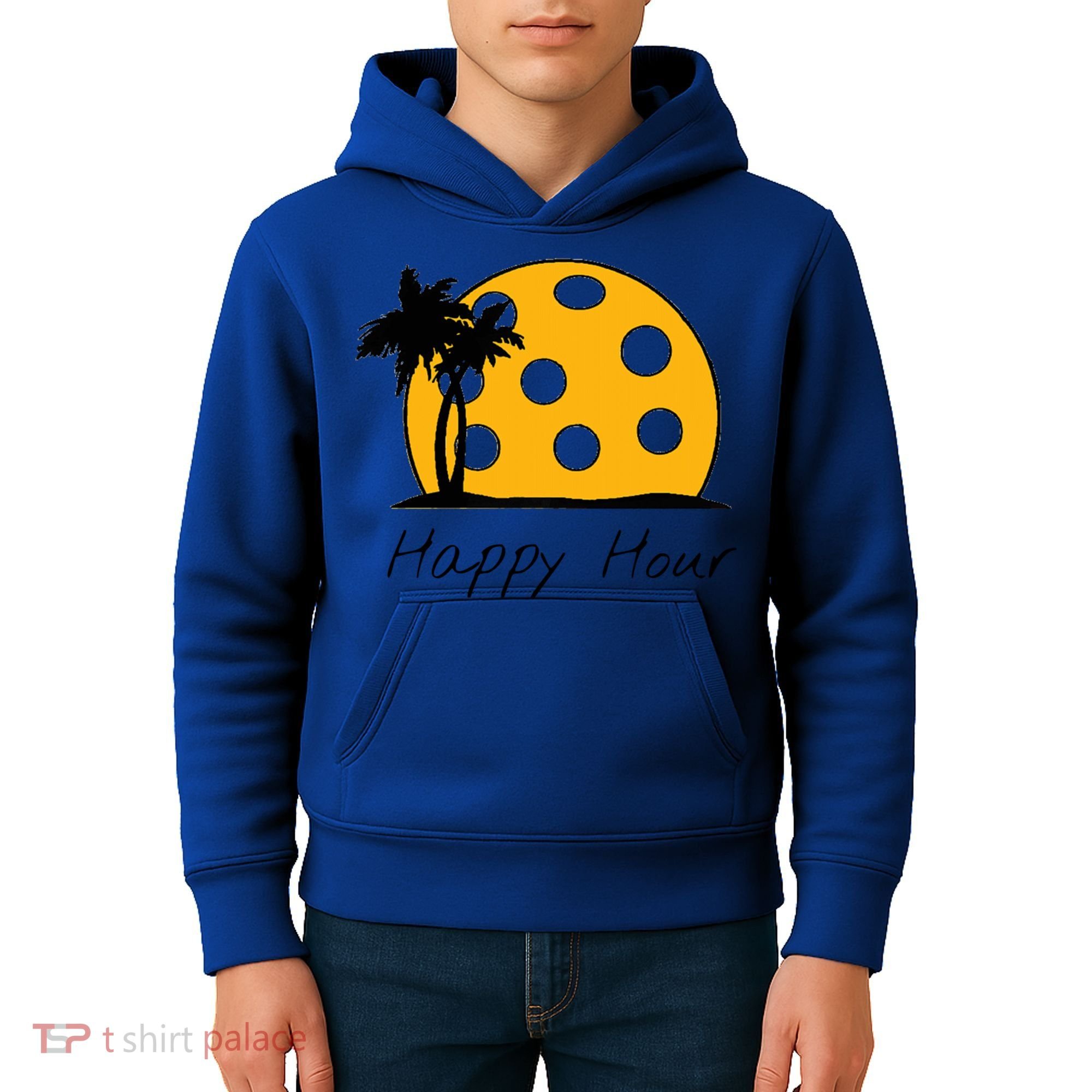 Fun Pickleball Cute Gift Happy Hour W/ Huge Pickleball Sunset Cute Gift Kids Hoodie