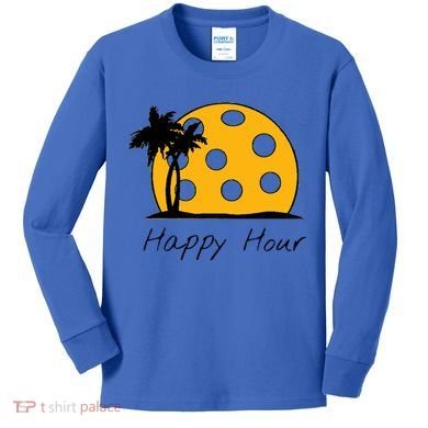 Fun Pickleball Cute Gift Happy Hour W/ Huge Pickleball Sunset Cute Gift Kids Long Sleeve Shirt