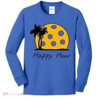 Fun Pickleball Cute Gift Happy Hour W/ Huge Pickleball Sunset Cute Gift Kids Long Sleeve Shirt thumb 0