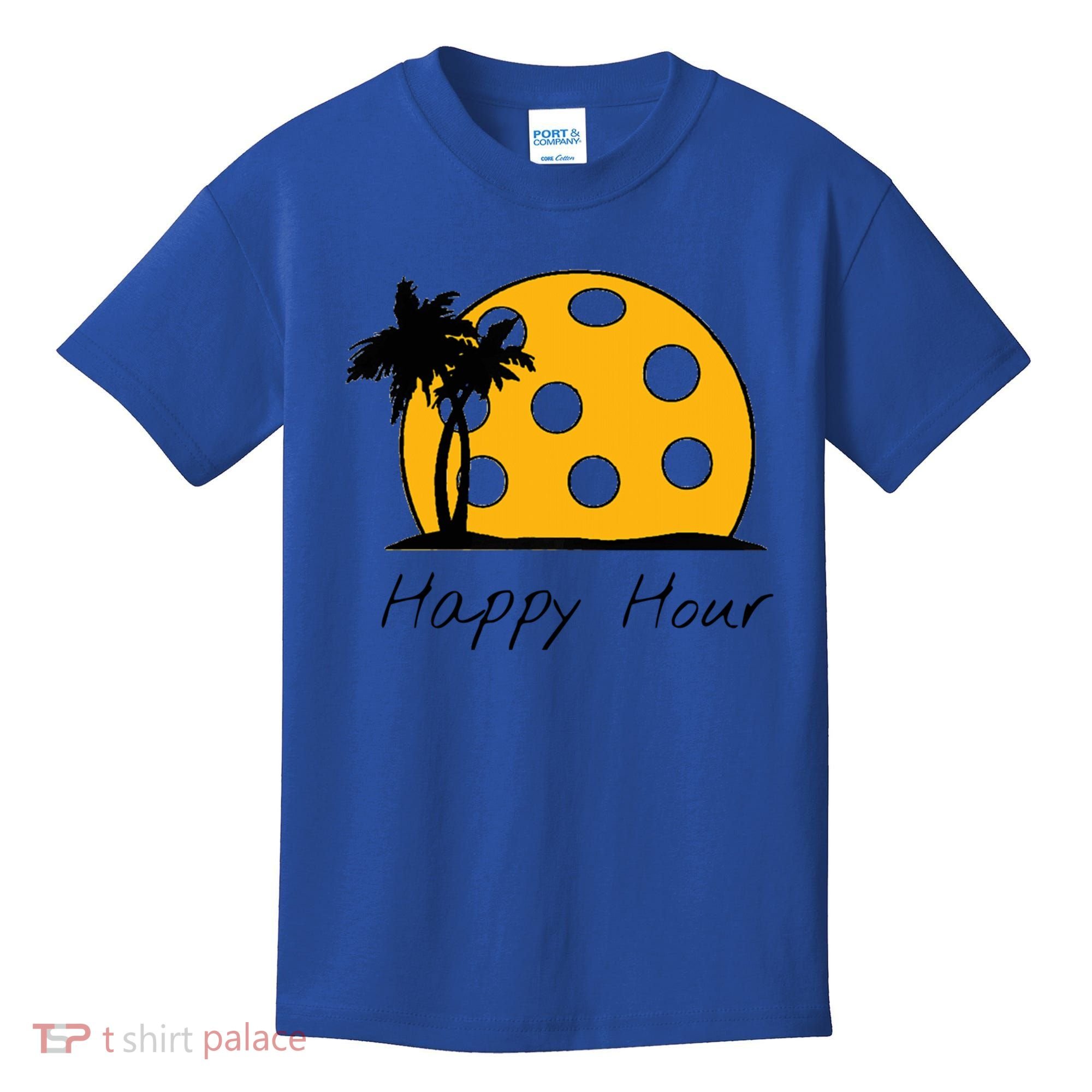 Fun Pickleball Cute Gift Happy Hour W/ Huge Pickleball Sunset Cute Gift Kids T-Shirt