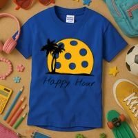 Fun Pickleball Cute Gift Happy Hour W/ Huge Pickleball Sunset Cute Gift Kids T-Shirt thumb 3