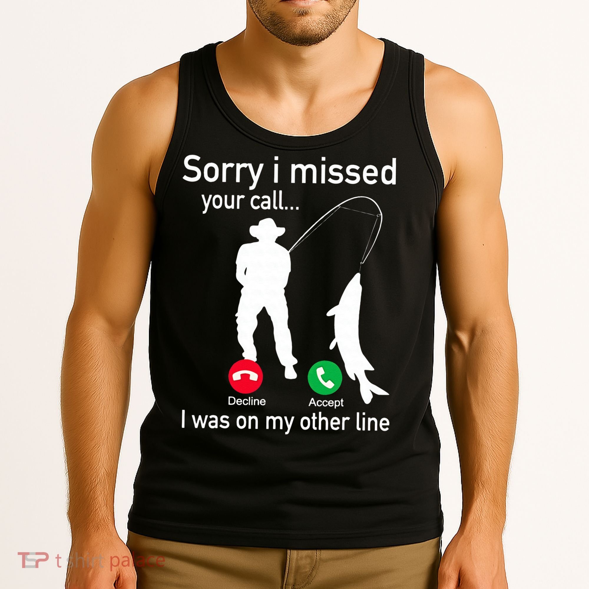 Fishing Phone Call With Fishing Line Funny Fish Fisherman Tank Top