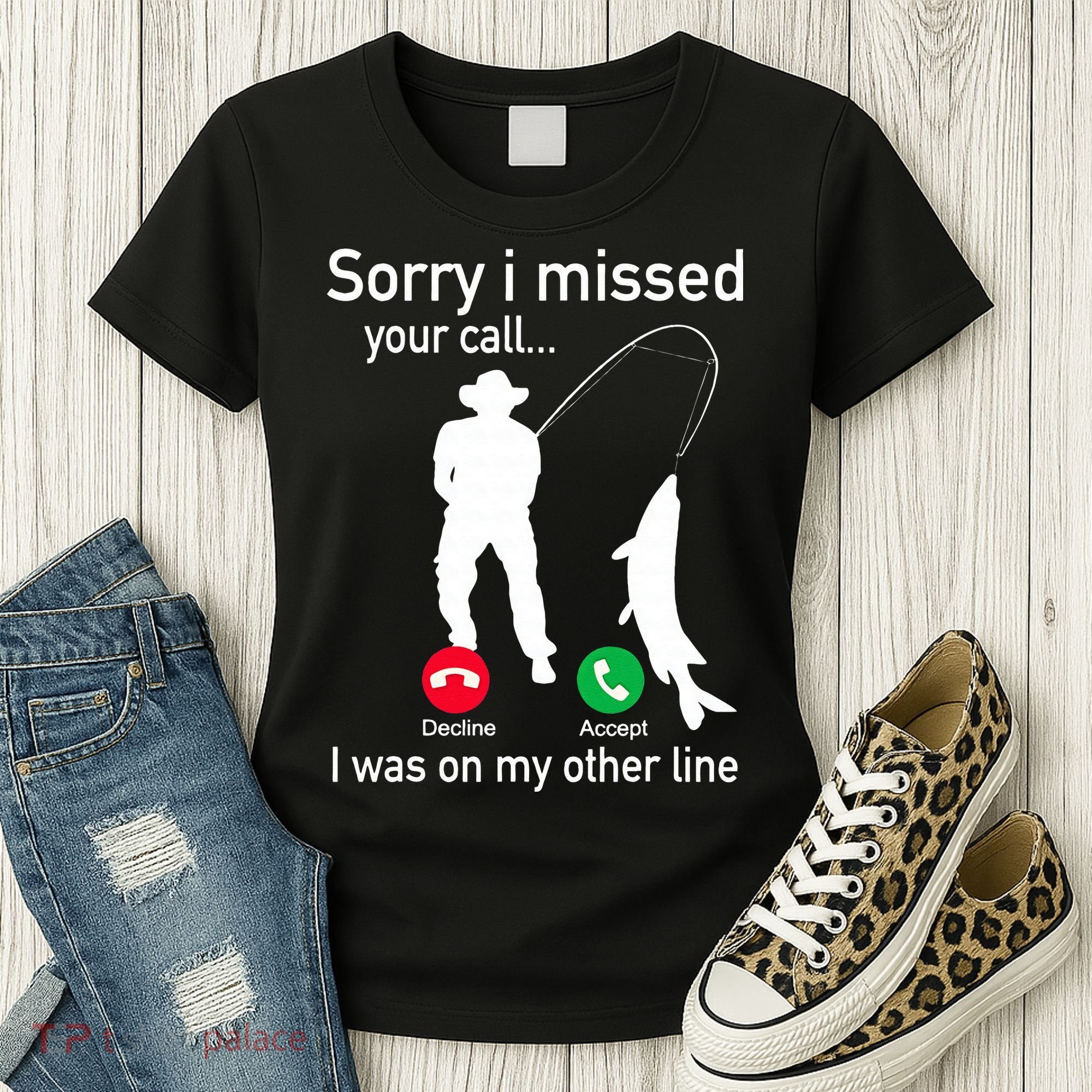 Fishing Phone Call With Fishing Line Funny Fish Fisherman Women's T-Shirt
