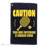Funny Pickleball Caution You Are Entering Smash Zone Golf Towel thumb 0