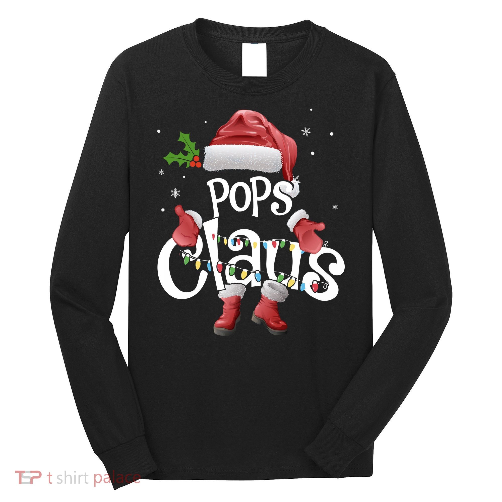 Funny Pops Claus Christmas Pajamas Santa Hat Costume Long Sleeve Shirt