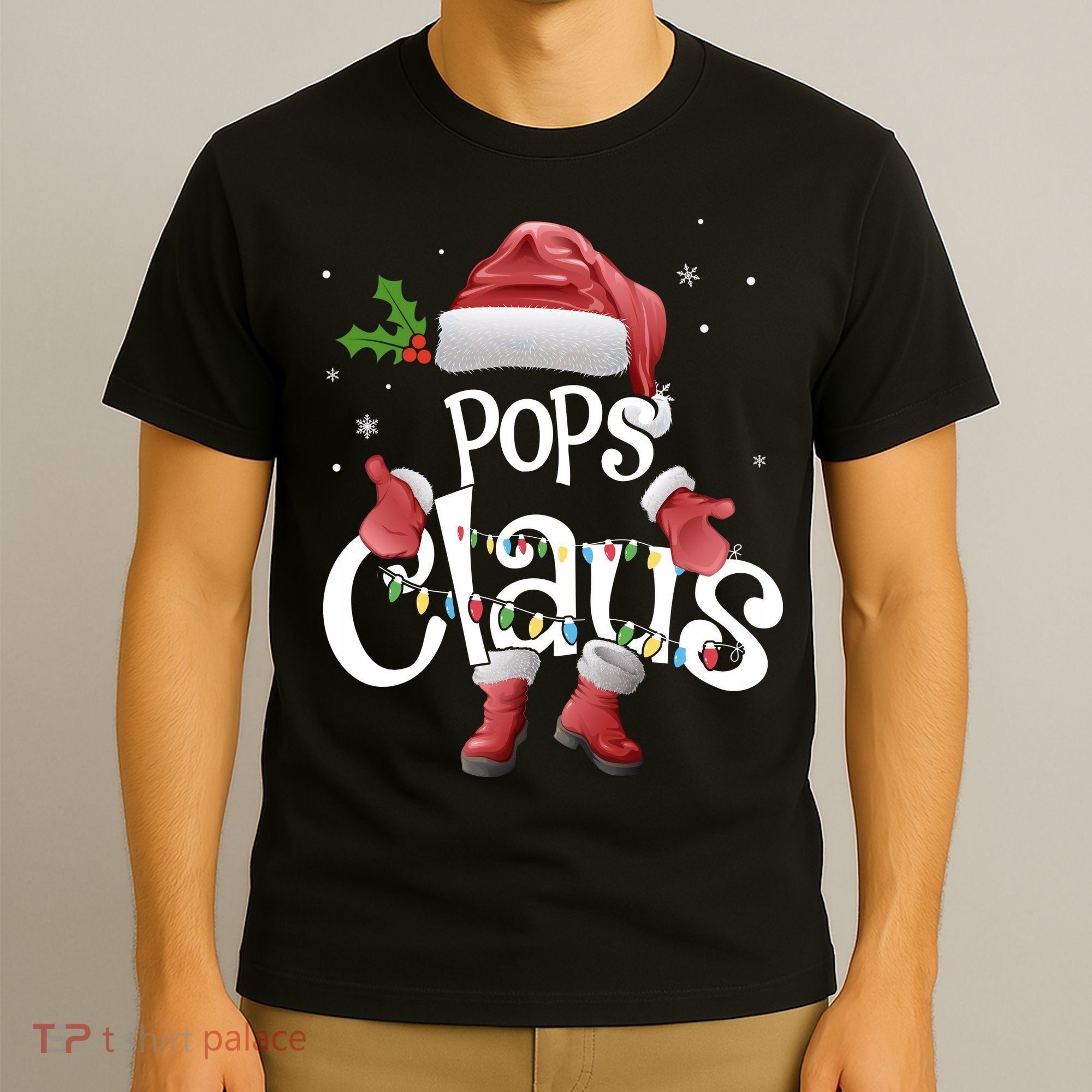 Funny Pops Claus Christmas Pajamas Santa Hat Costume T-Shirt