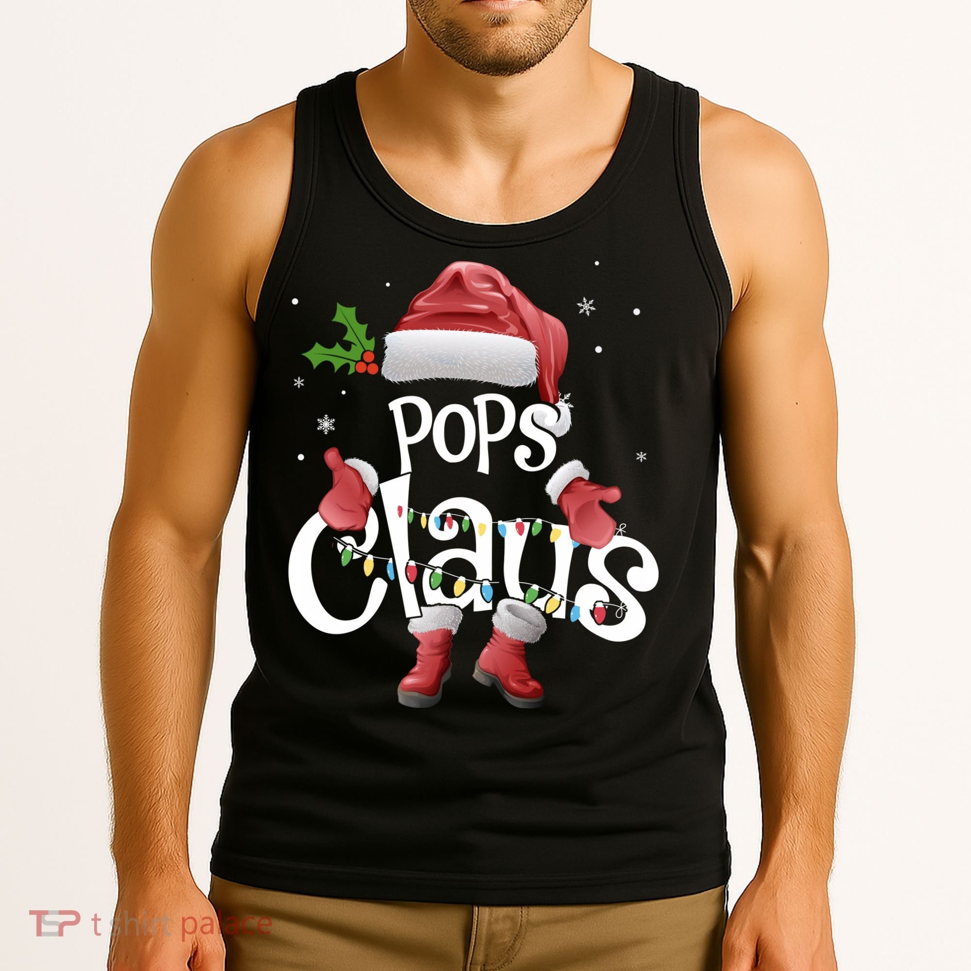 Funny Pops Claus Christmas Pajamas Santa Hat Costume Tank Top