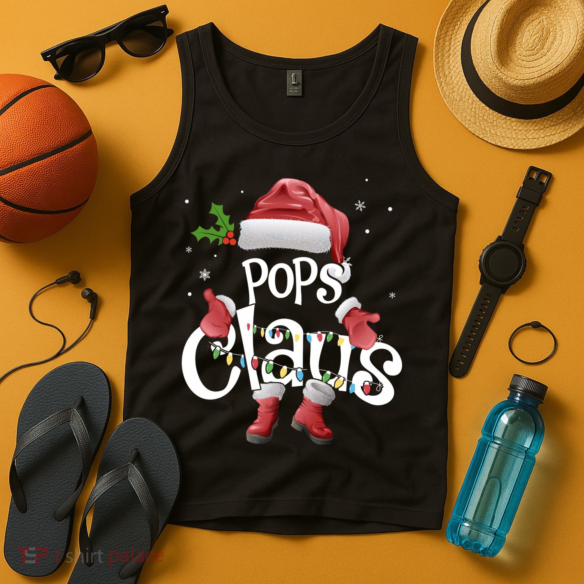 Funny Pops Claus Christmas Pajamas Santa Hat Costume Tank Top