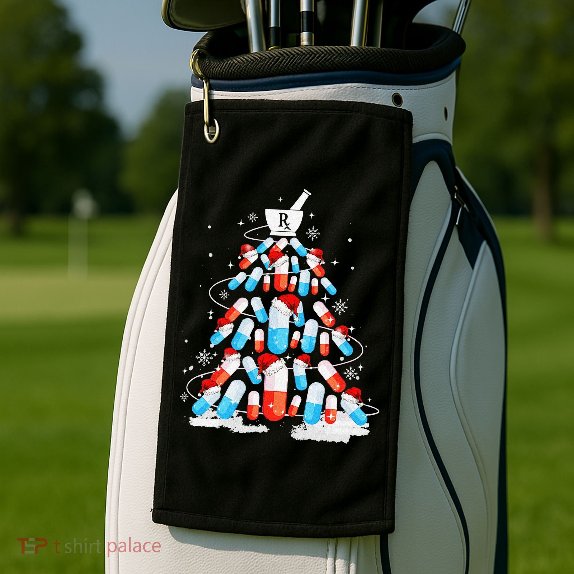 Funny Pharmacy Christmas Tree Pharmacist Christmas Golf Towel