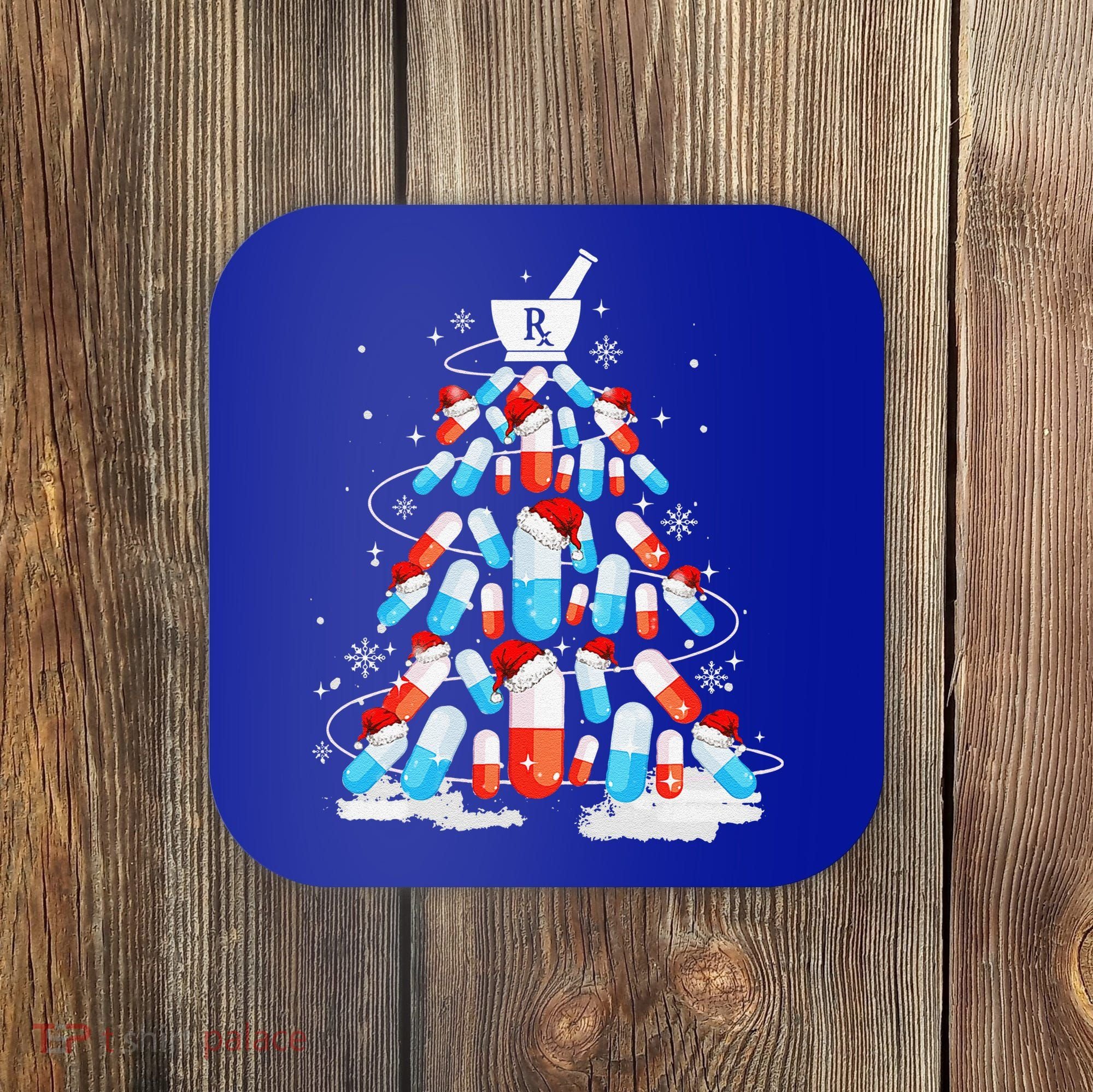 Funny Pharmacy Christmas Tree Pharmacist Christmas Coaster