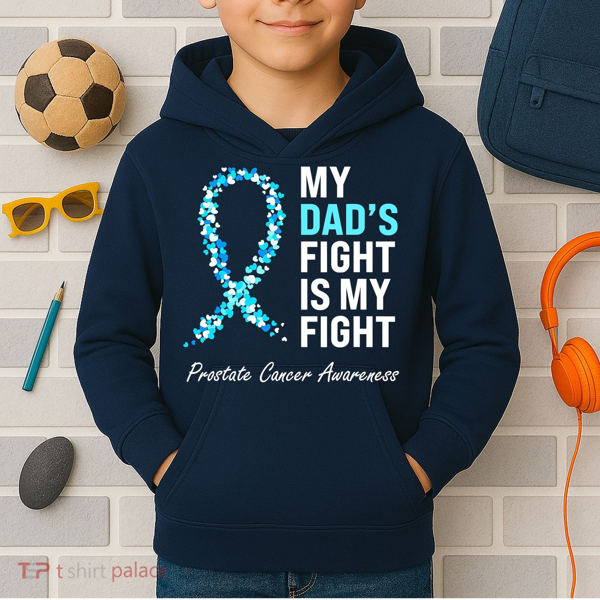 Family Prostate Cancer Awareness Light Blue Ribbon Survivor Kids Hoodie