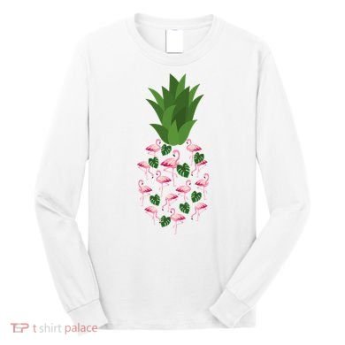 Flamingo Pineapple Cute Fun Summer Long Sleeve Shirt