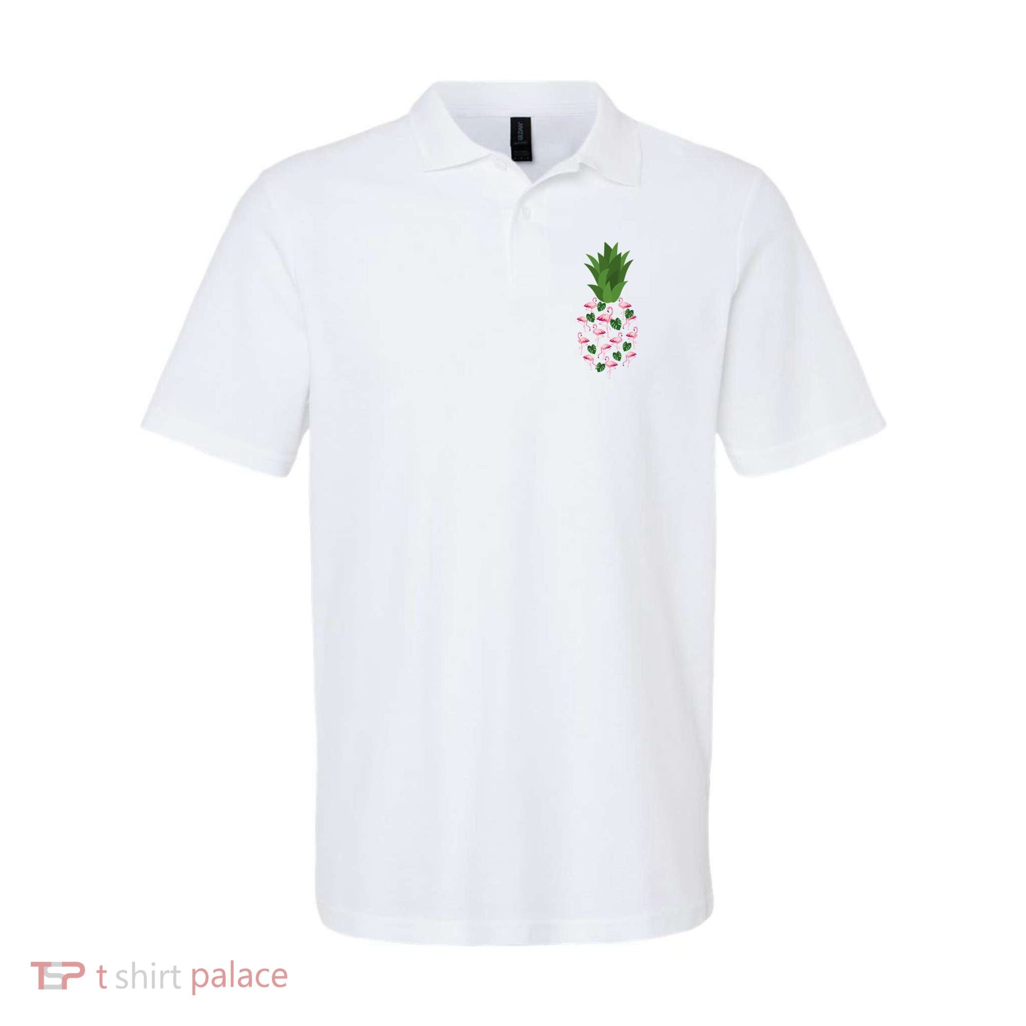Flamingo Pineapple Cute Fun Summer Polo