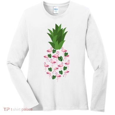 Flamingo Pineapple Cute Fun Summer Women's Long Sleeve Shirt