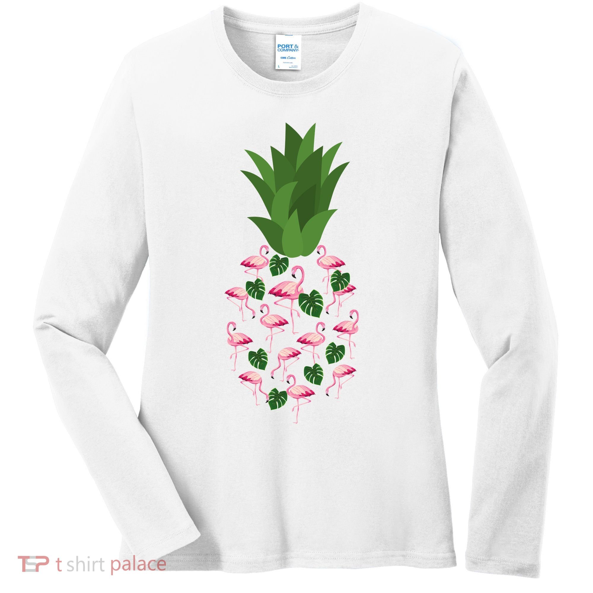 Flamingo Pineapple Cute Fun Summer Women's Long Sleeve Shirt