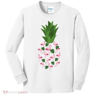 Flamingo Pineapple Cute Fun Summer Kids Long Sleeve Shirt
