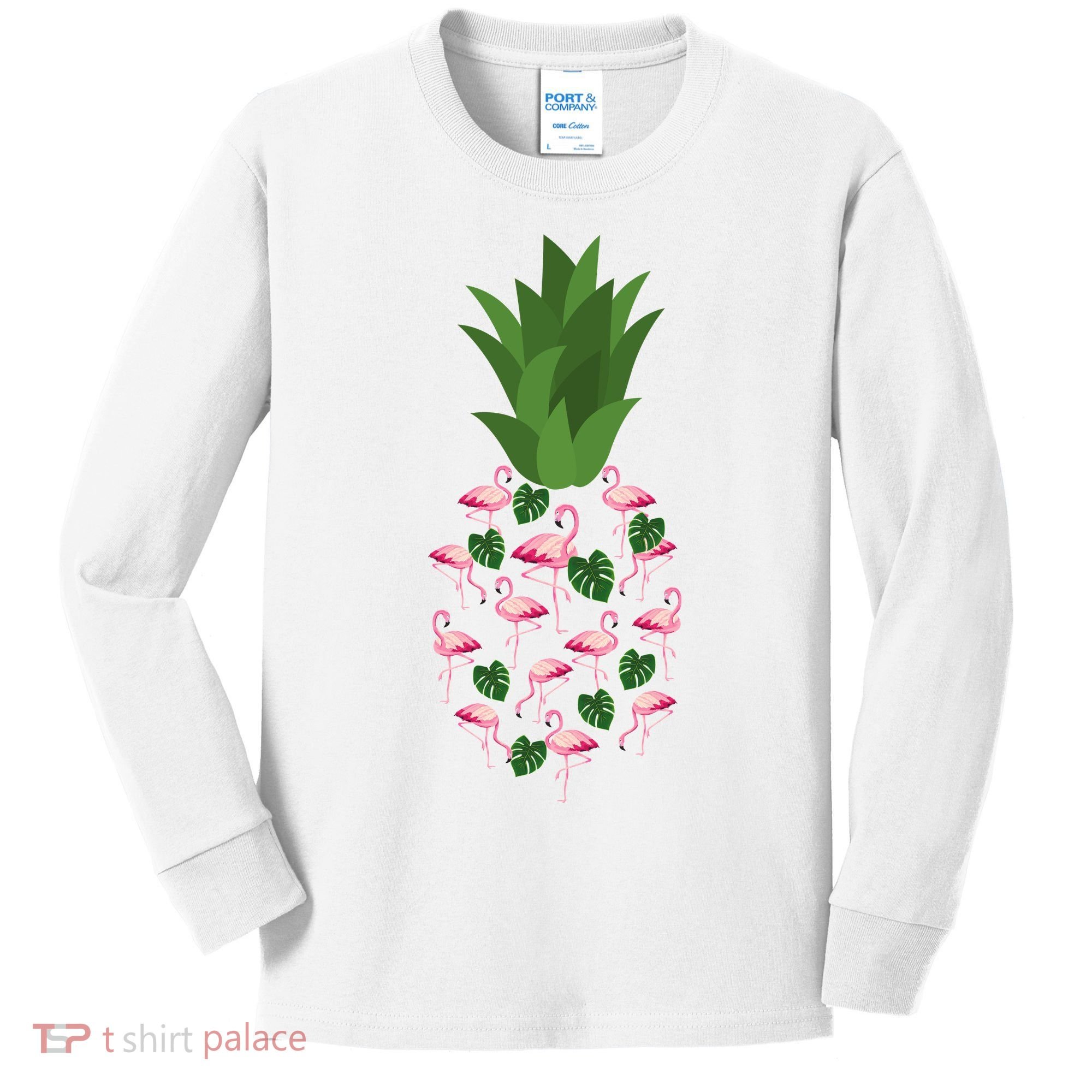 Flamingo Pineapple Cute Fun Summer Kids Long Sleeve Shirt