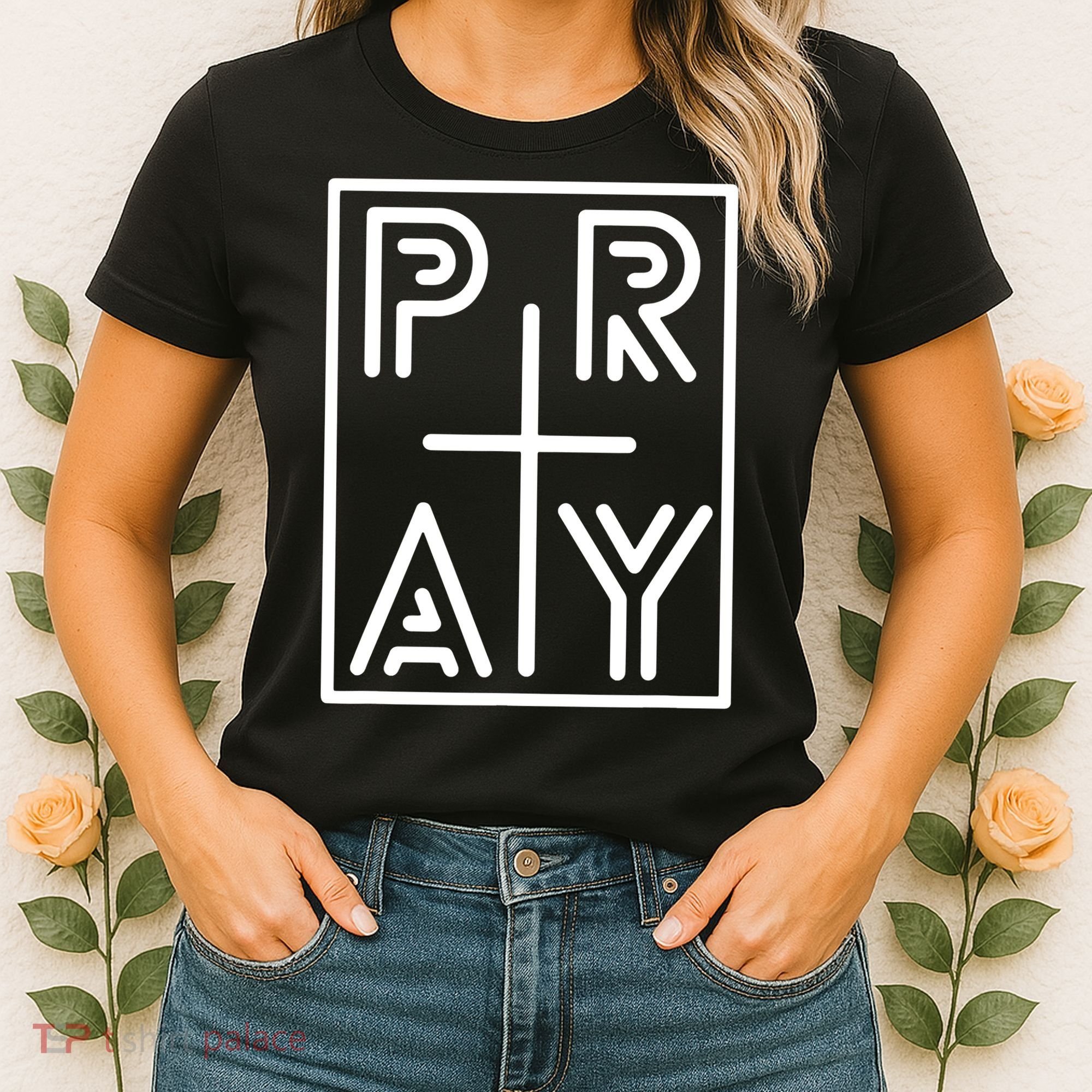 Funny Pray Christian Cross Religious Faith Jesus Lover Women's T-Shirt