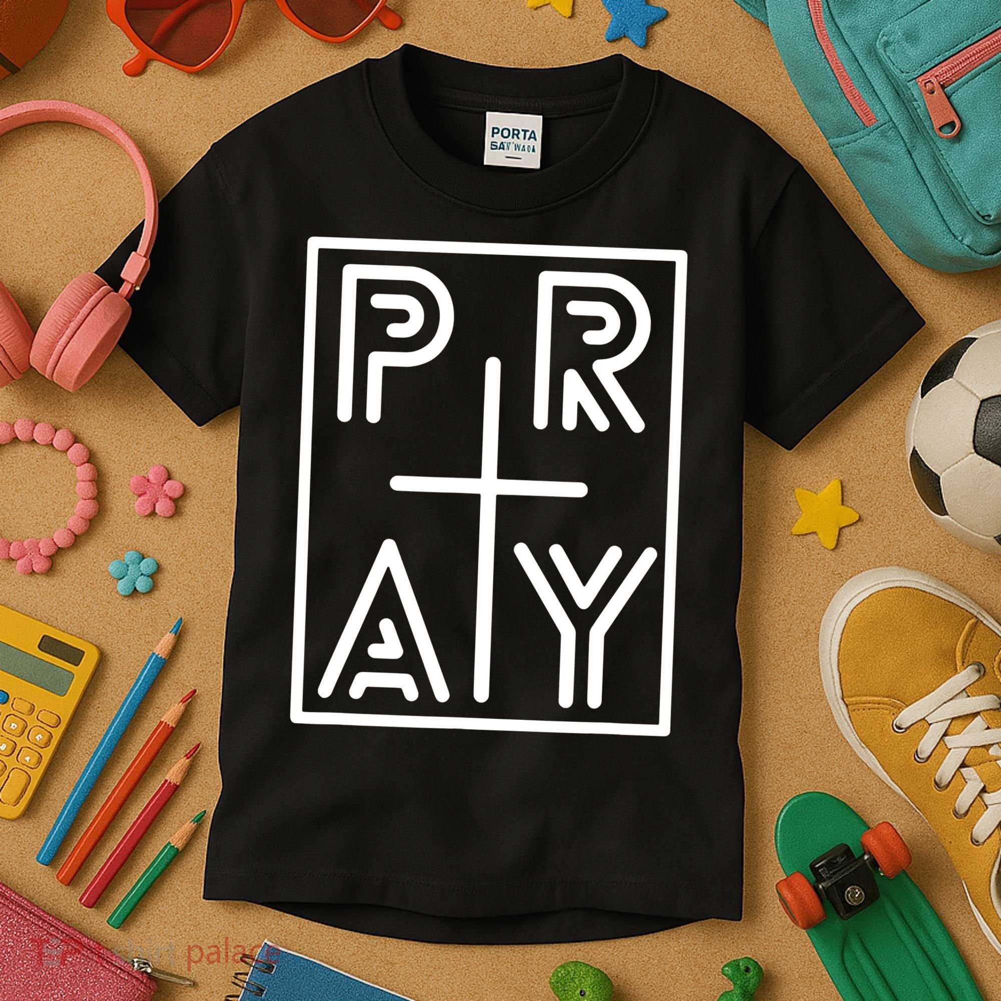 Funny Pray Christian Cross Religious Faith Jesus Lover Kids T-Shirt