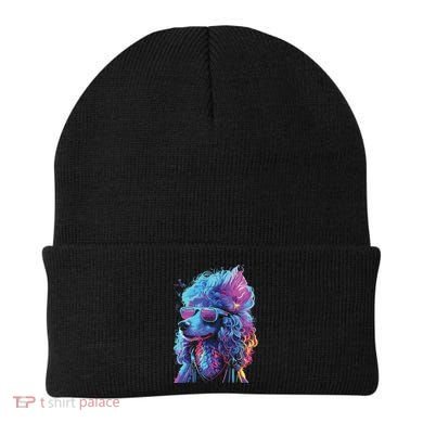 Funny Poodle Colorful Poodle Wearing Sunglasses Beanie
