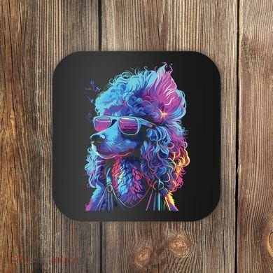 Funny Poodle Colorful Poodle Wearing Sunglasses Coaster
