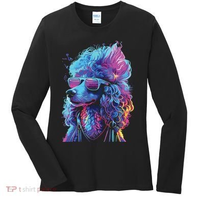 Funny Poodle Colorful Poodle Wearing Sunglasses Women's Long Sleeve Shirt