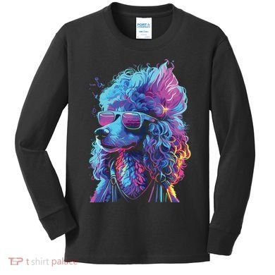 Funny Poodle Colorful Poodle Wearing Sunglasses Kids Long Sleeve Shirt