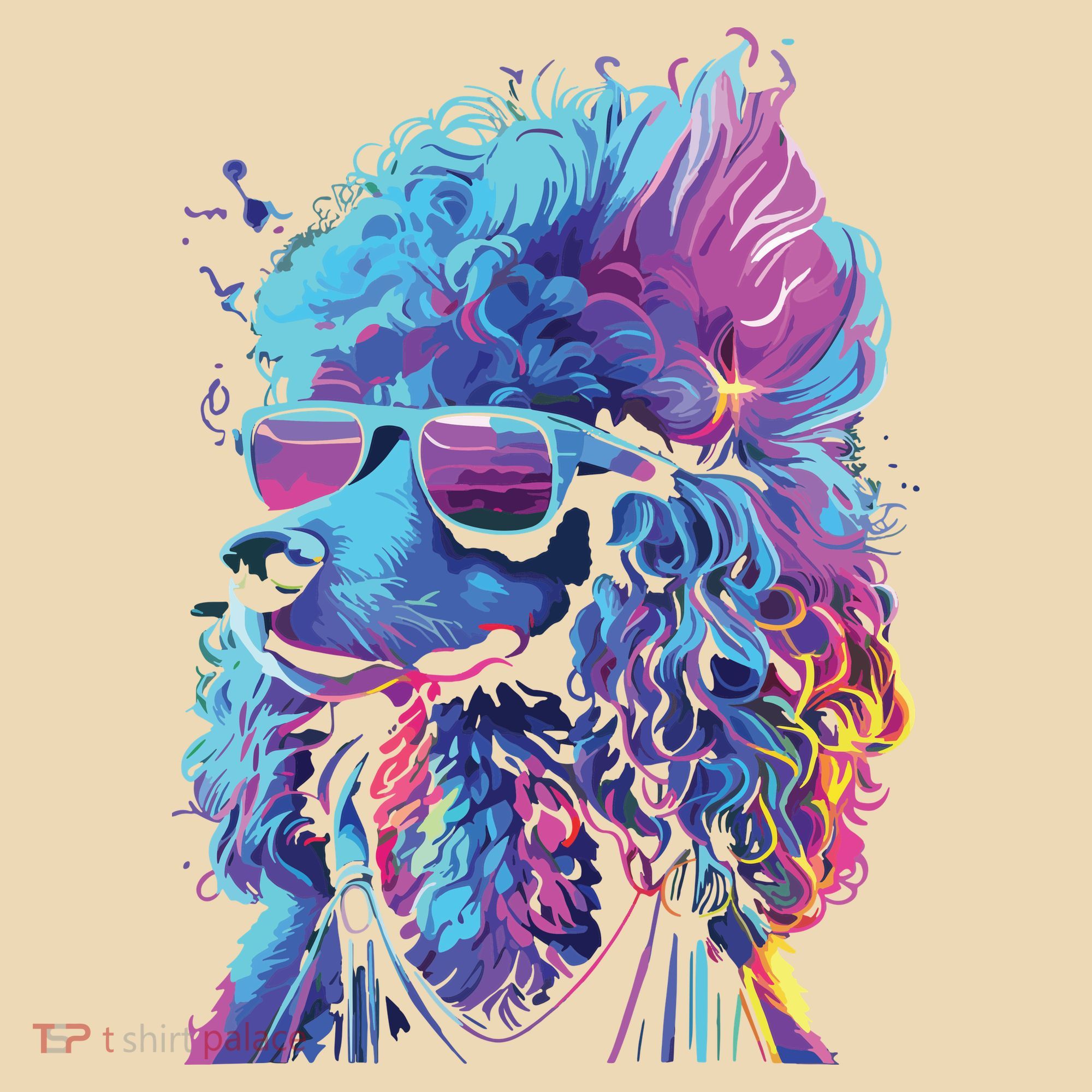 Funny Poodle Colorful Poodle Wearing Sunglasses T-Shirt