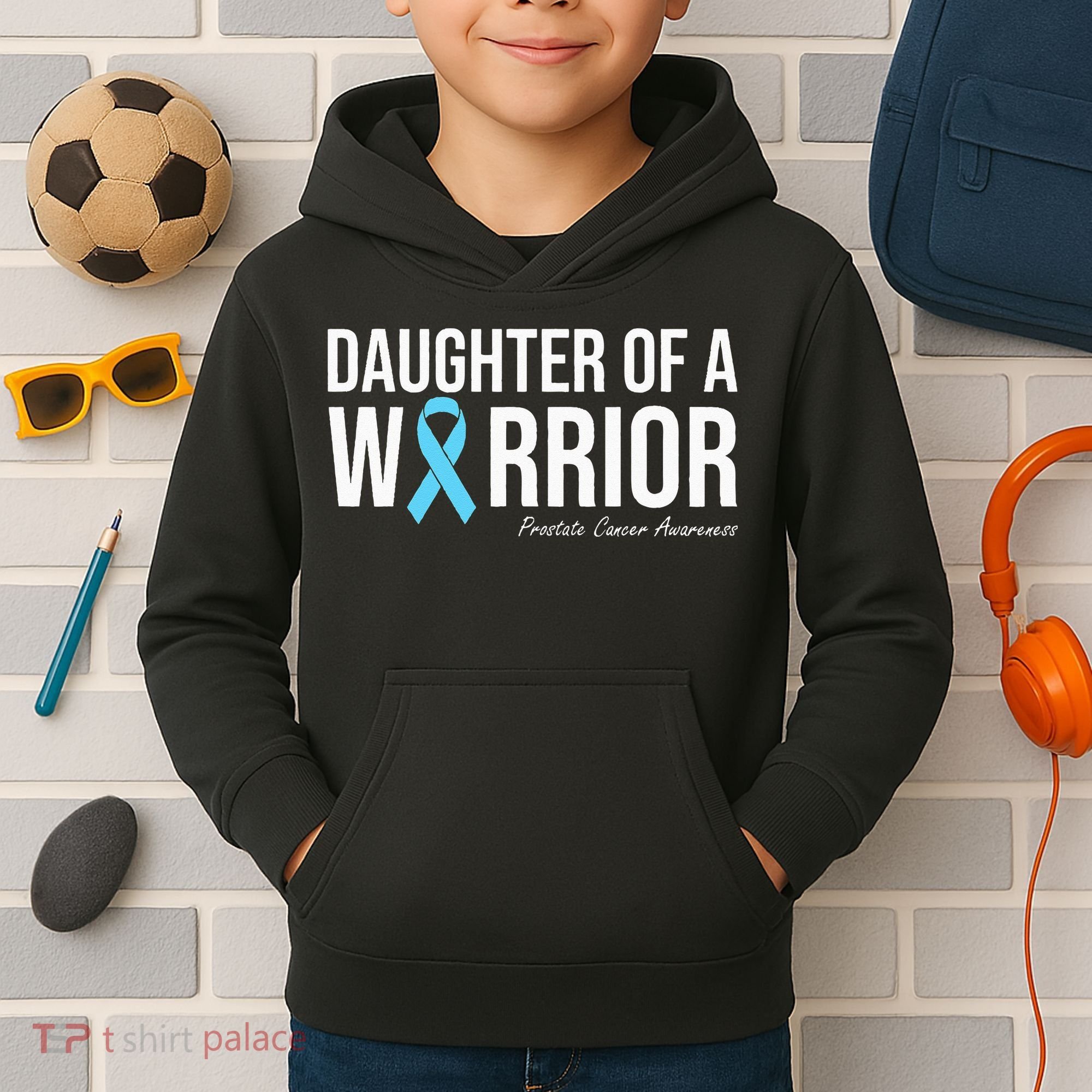 Family Prostate Cancer Awareness Light Blue Daughter Warrior Kids Hoodie