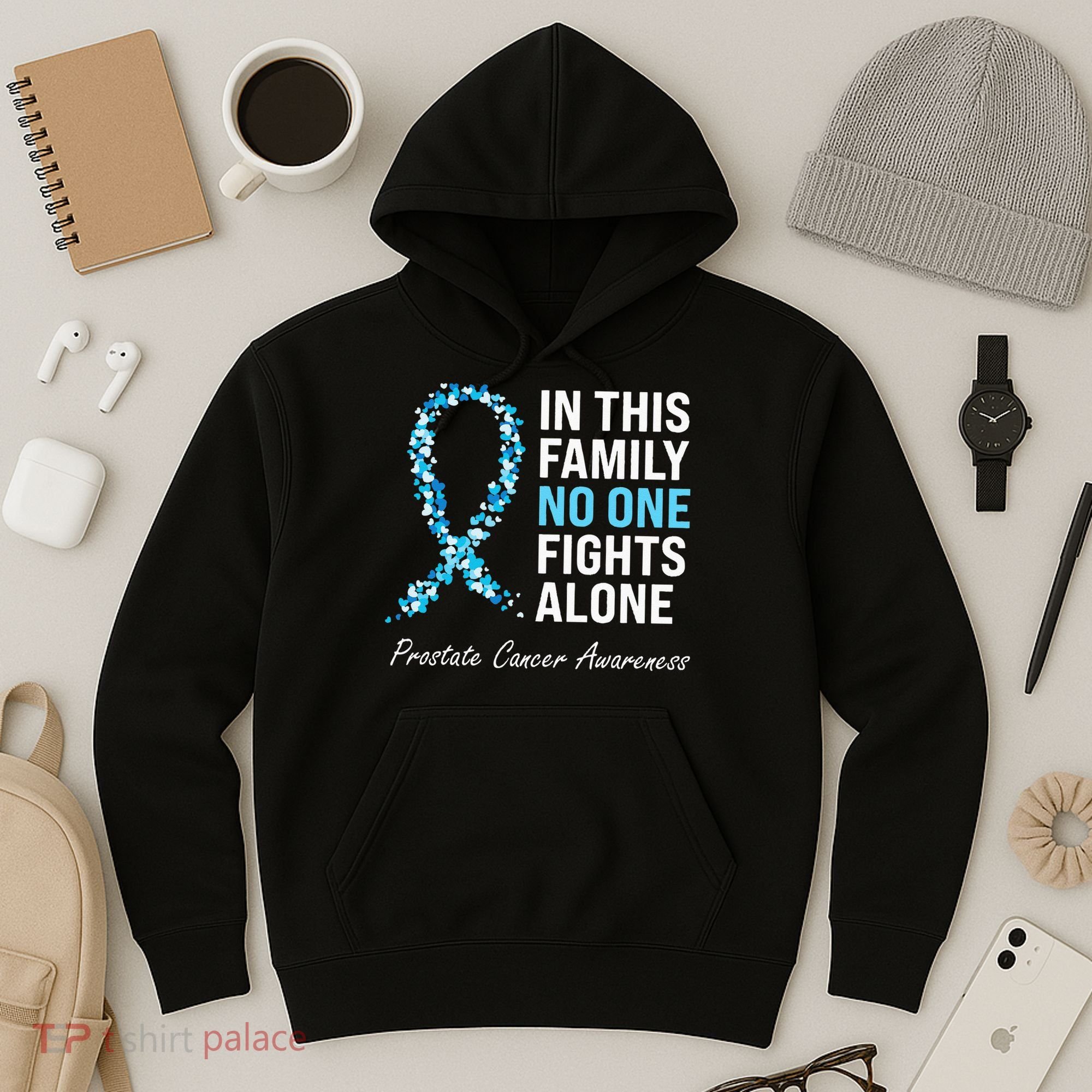 Family Prostate Cancer Awareness Light Blue Ribbon Survivor Hoodie