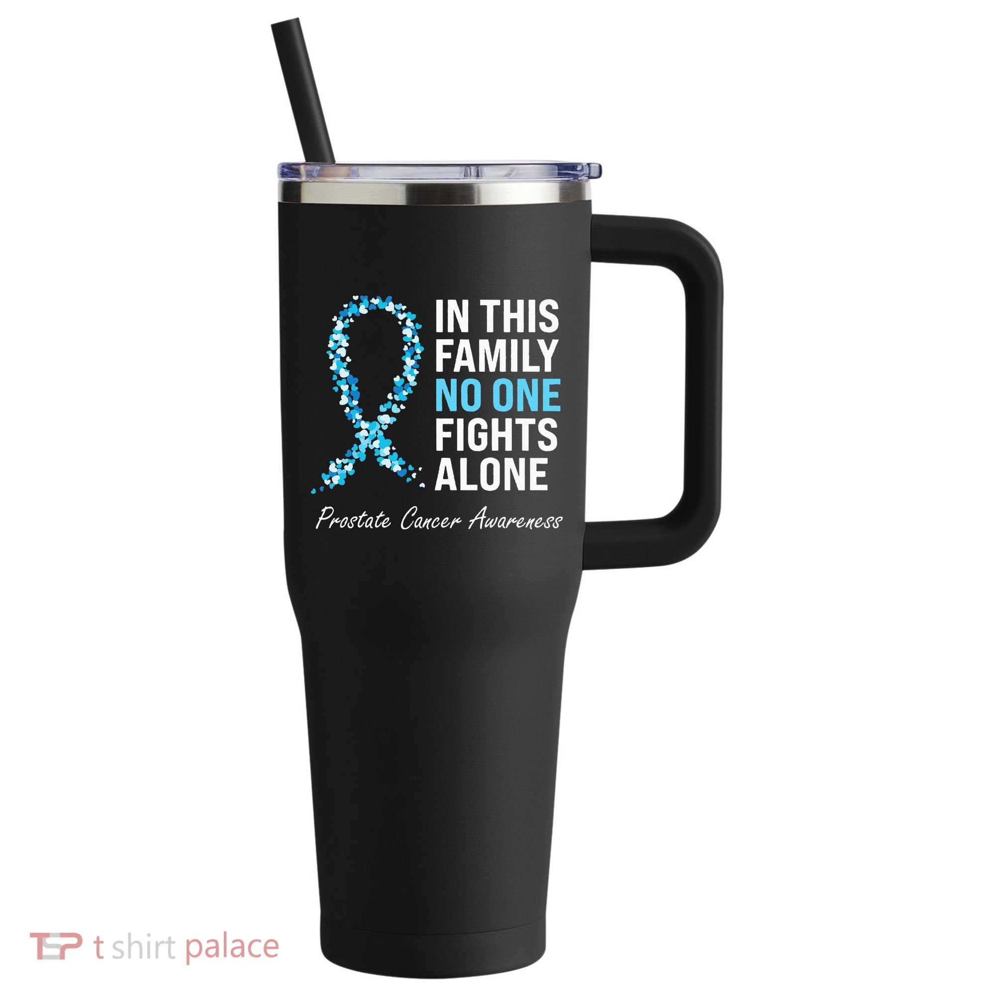 Family Prostate Cancer Awareness Light Blue Ribbon Survivor 40oz Vacuum Insulated Stainless Steel Travel Tumbler
