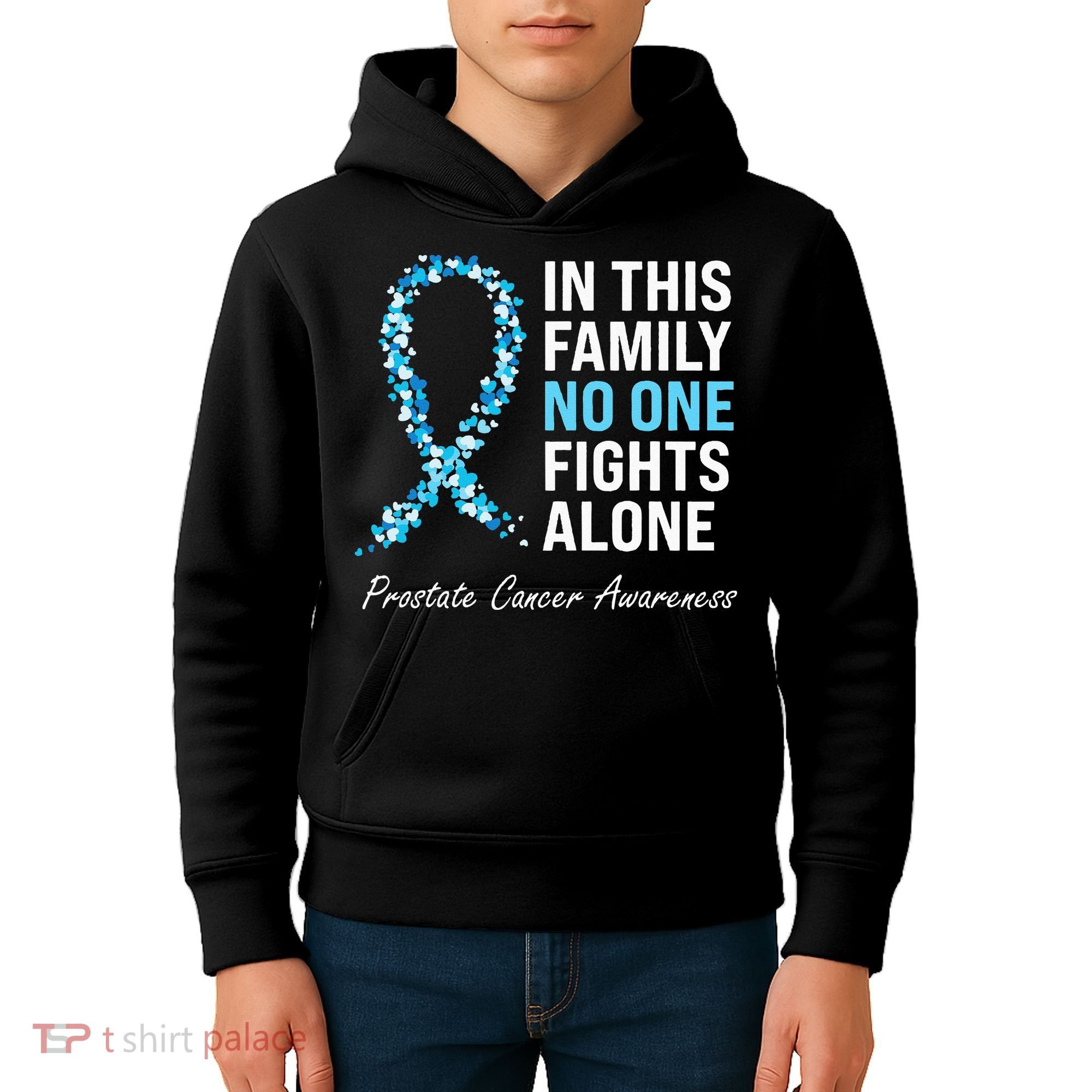 Family Prostate Cancer Awareness Light Blue Ribbon Survivor Kids Hoodie