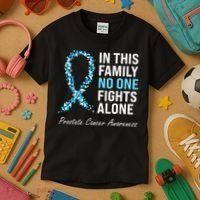 Family Prostate Cancer Awareness Light Blue Ribbon Survivor Kids T-Shirt thumb 3