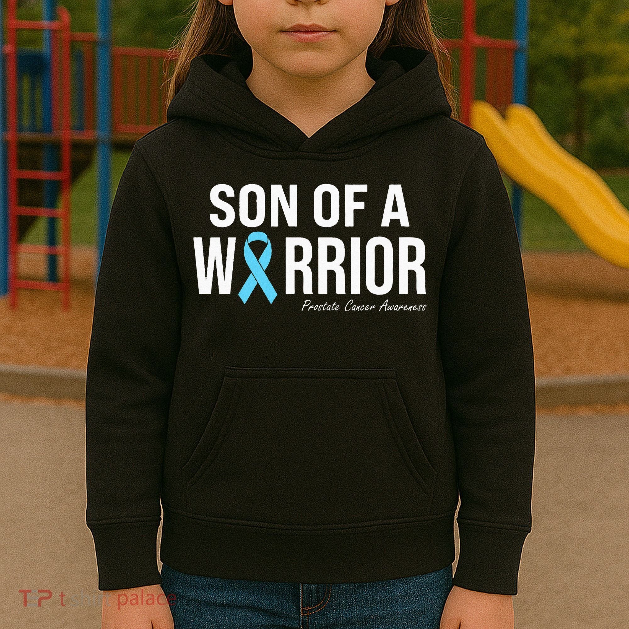 Family Prostate Cancer Awareness Light Blue Son Of A Warrior Kids Hoodie