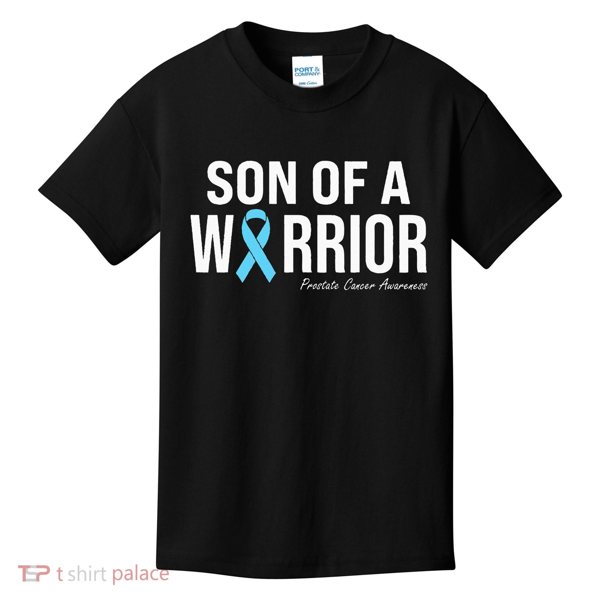 Family Prostate Cancer Awareness Light Blue Son Of A Warrior Kids T-Shirt