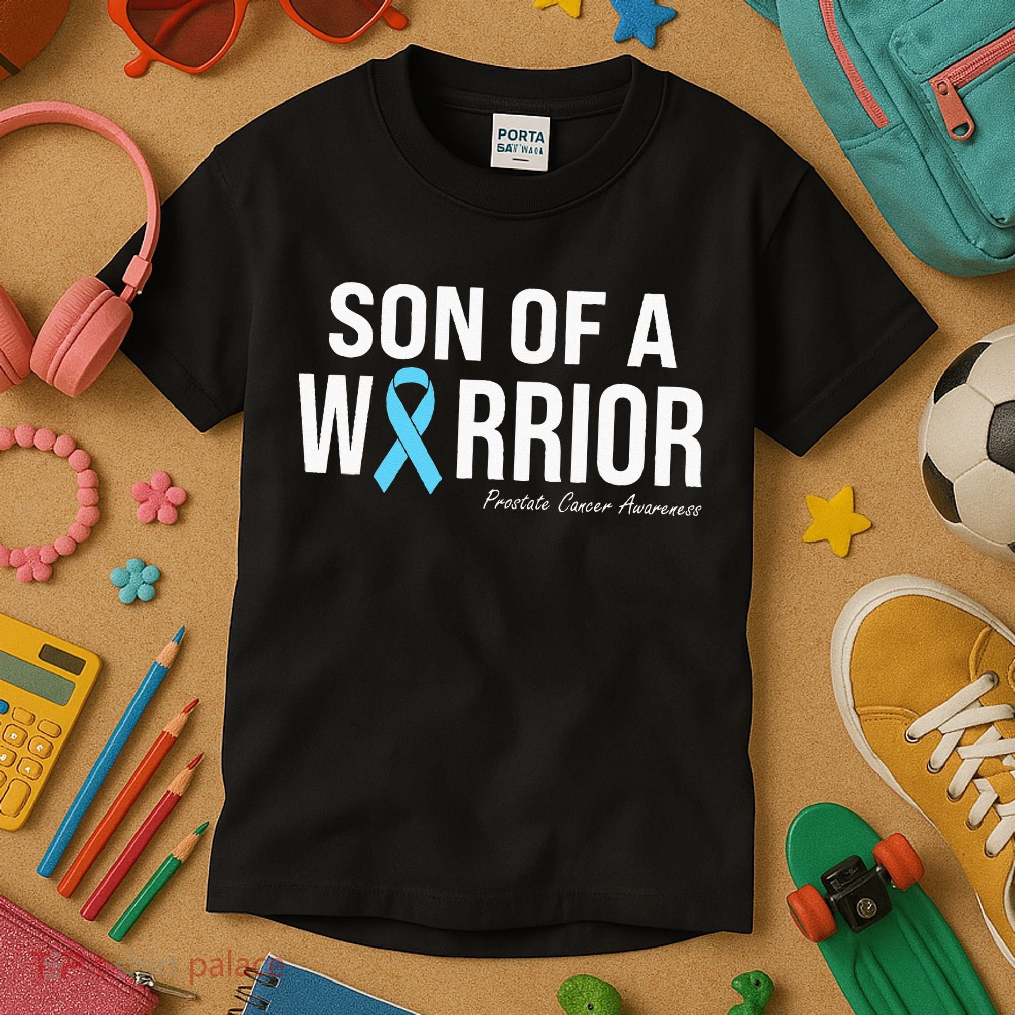 Family Prostate Cancer Awareness Light Blue Son Of A Warrior Kids T-Shirt