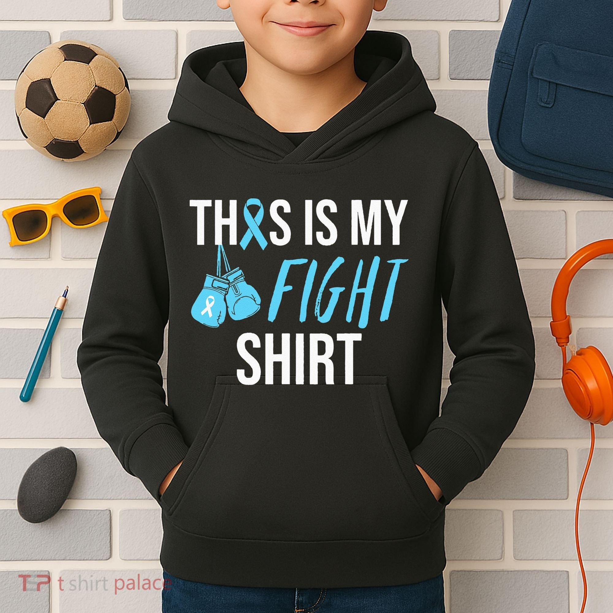 Fight Prostate Cancer Awareness Light Blue Ribbon Survivor Kids Hoodie