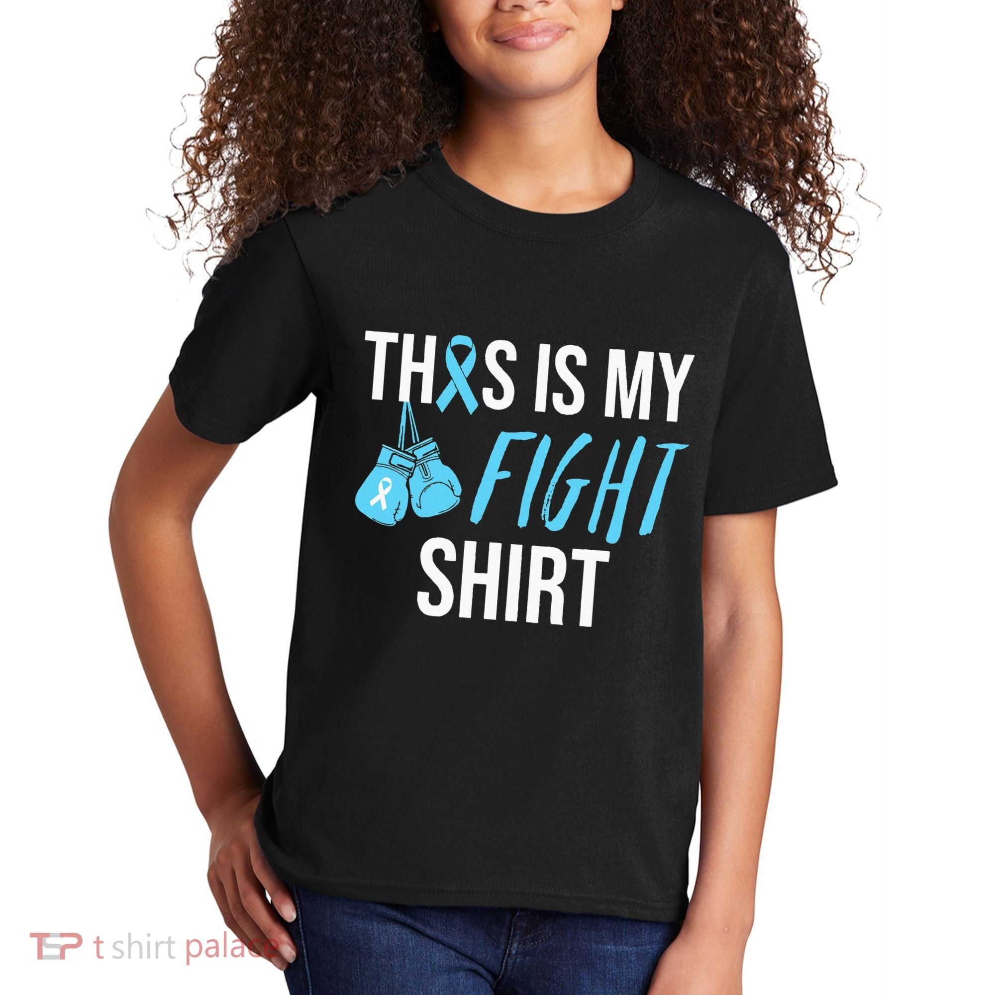 Fight Prostate Cancer Awareness Light Blue Ribbon Survivor Kids T-Shirt