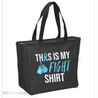 Fight Prostate Cancer Awareness Light Blue Ribbon Survivor Tote Bag thumb 2