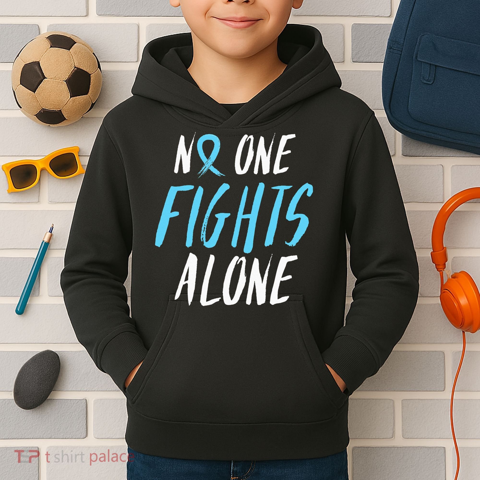 Fight Prostate Cancer Awareness Light Blue Ribbon Survivor Kids Hoodie