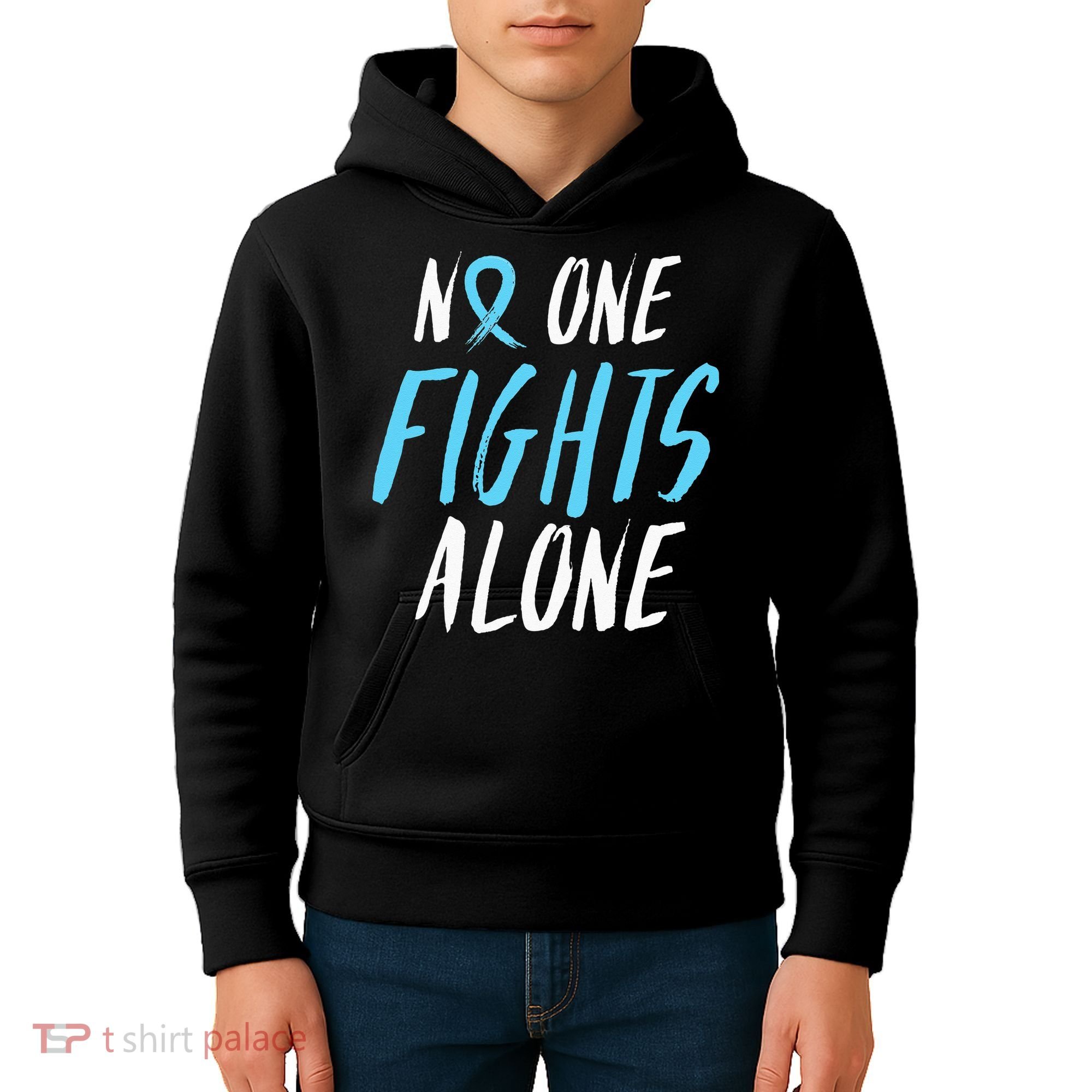 Fight Prostate Cancer Awareness Light Blue Ribbon Survivor Kids Hoodie