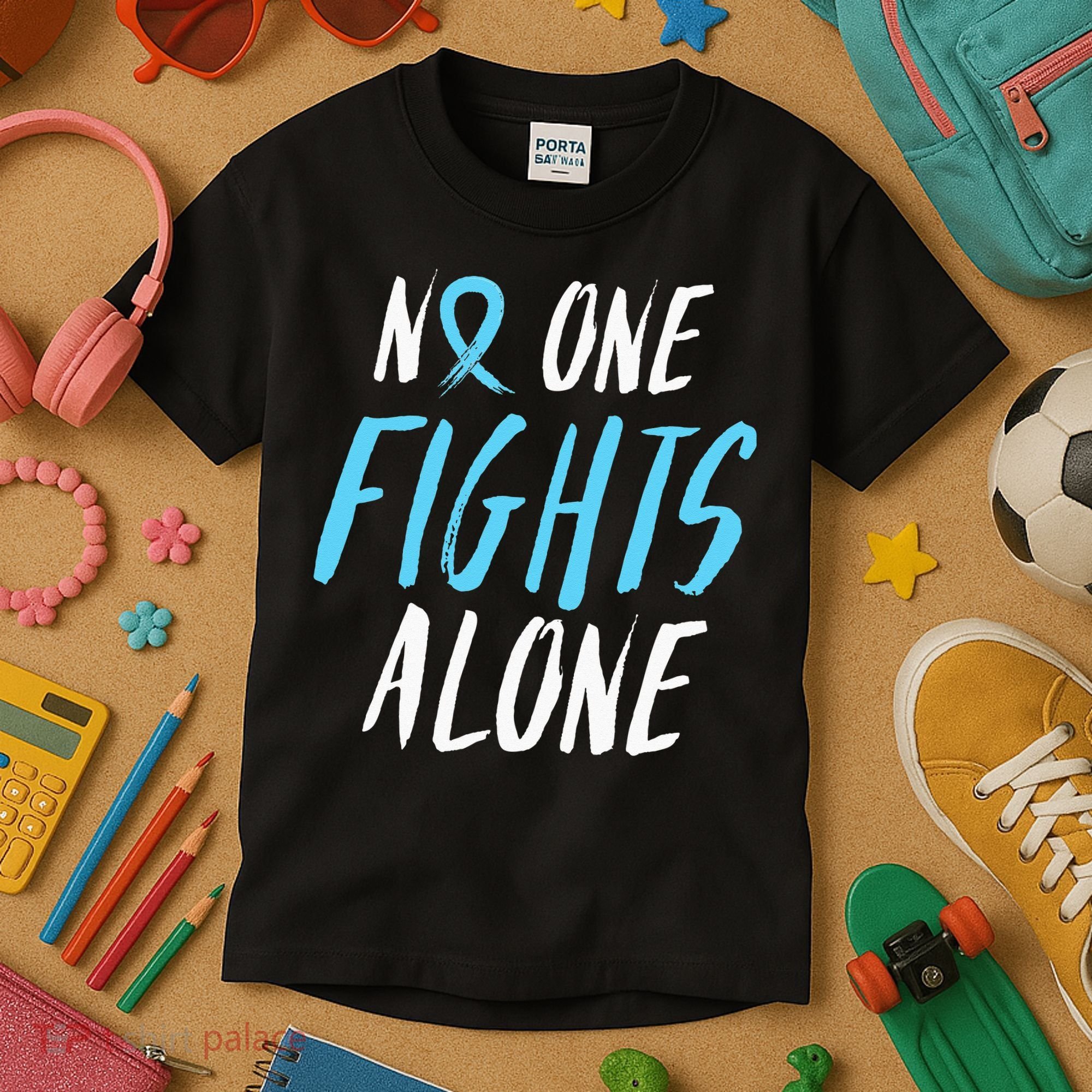 Fight Prostate Cancer Awareness Light Blue Ribbon Survivor Kids T-Shirt