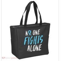 Fight Prostate Cancer Awareness Light Blue Ribbon Survivor Tote Bag thumb 2