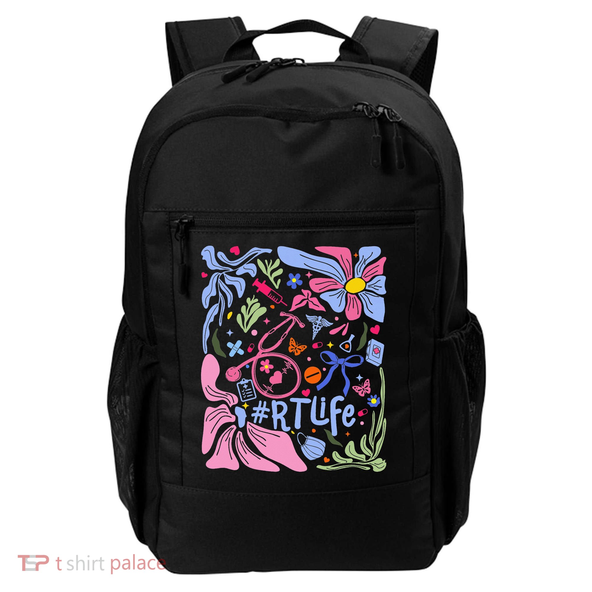 Floral Preppy Coquette Bow Respiratory Therapist Backpack