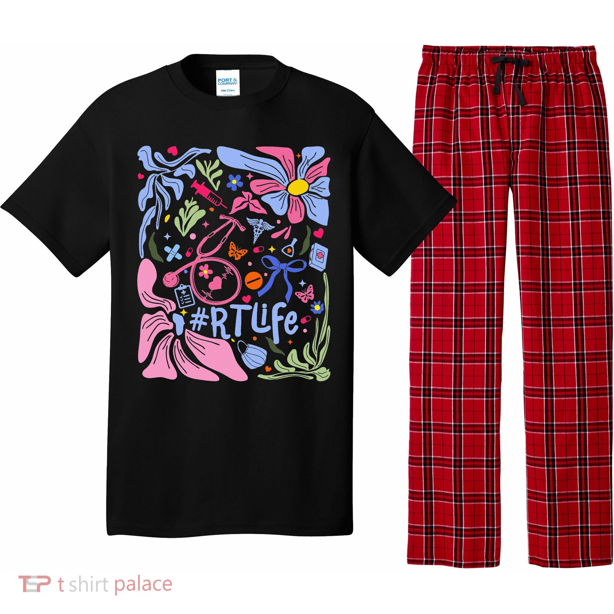 Floral Preppy Coquette Bow Respiratory Therapist Pajama Set