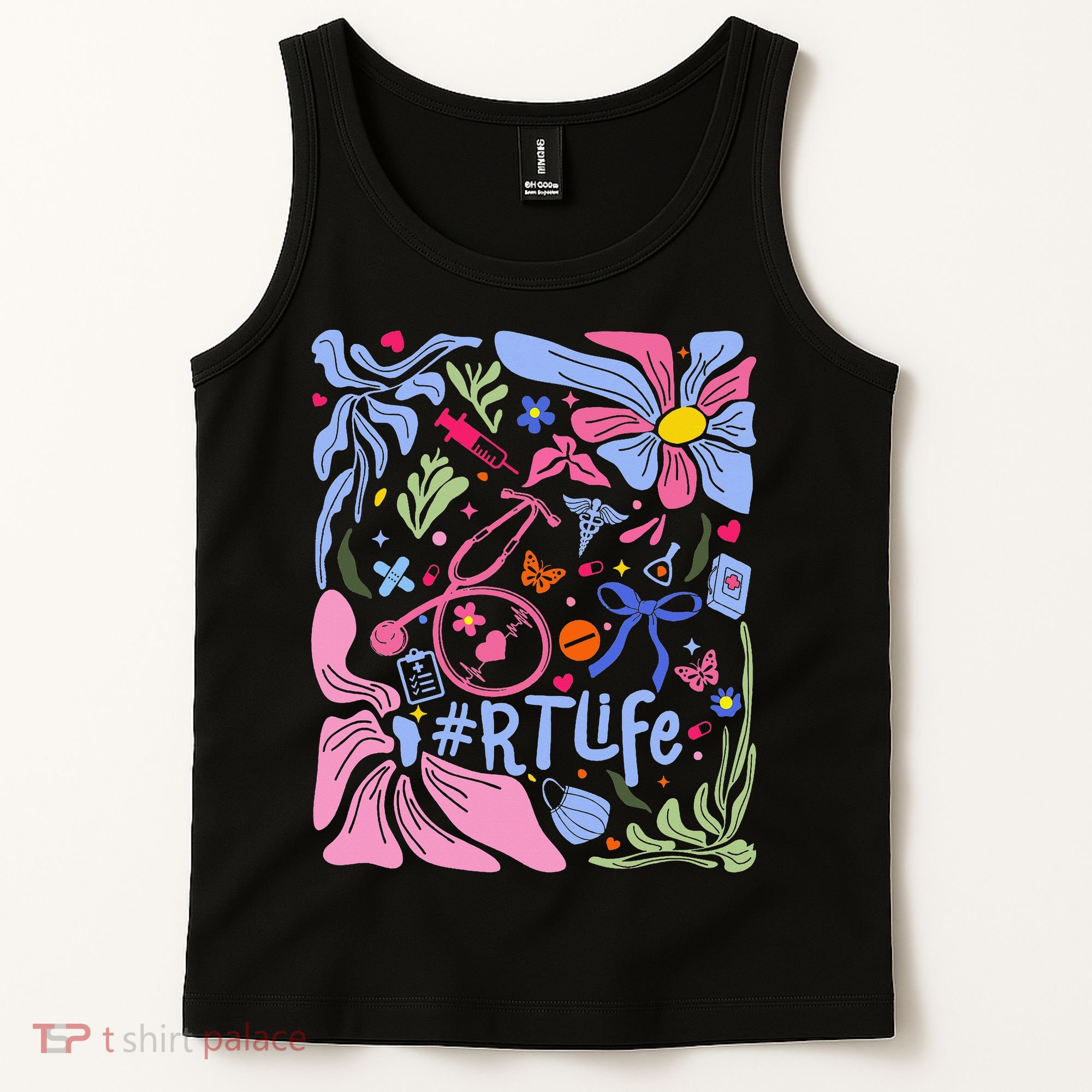 Floral Preppy Coquette Bow Respiratory Therapist Tank Top