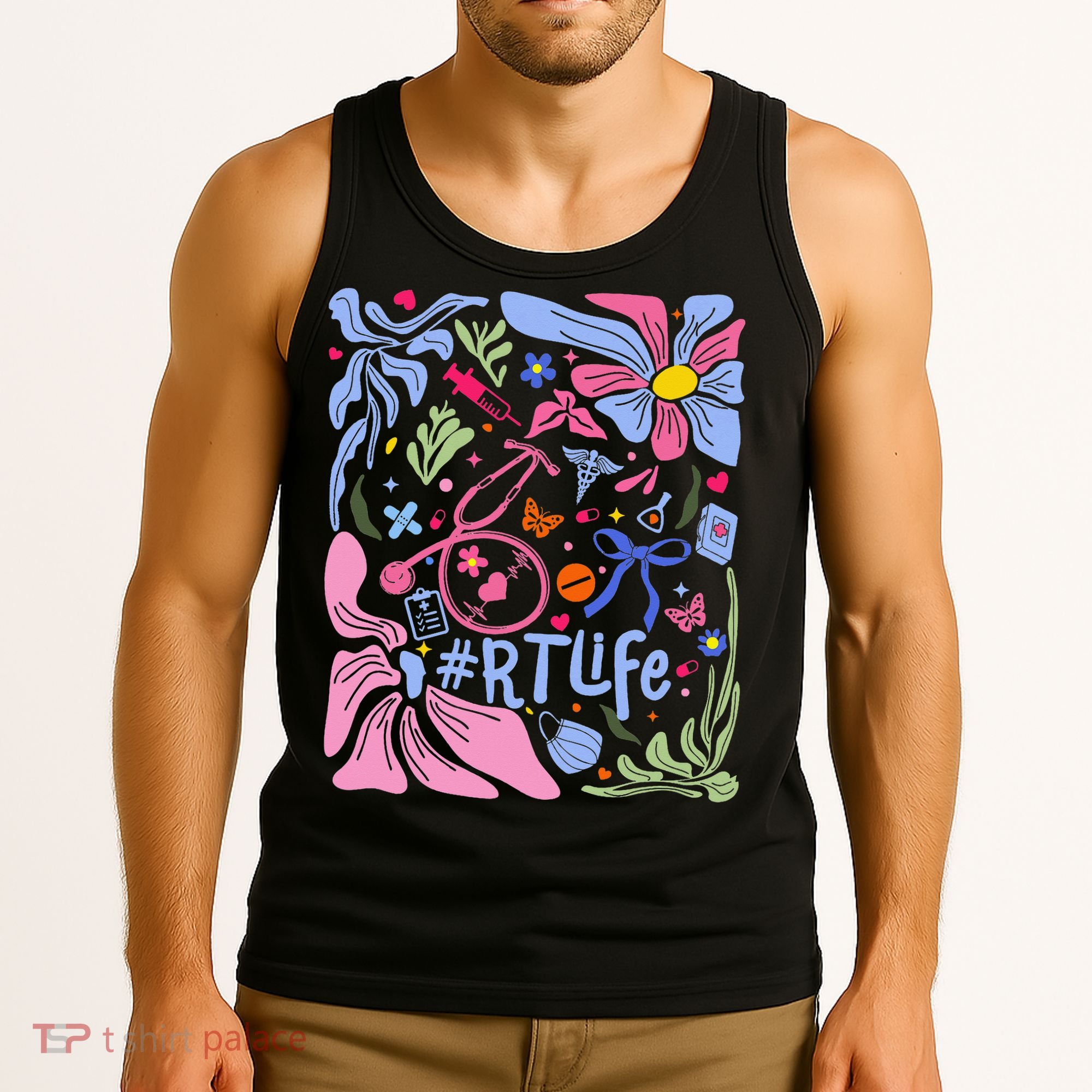 Floral Preppy Coquette Bow Respiratory Therapist Tank Top