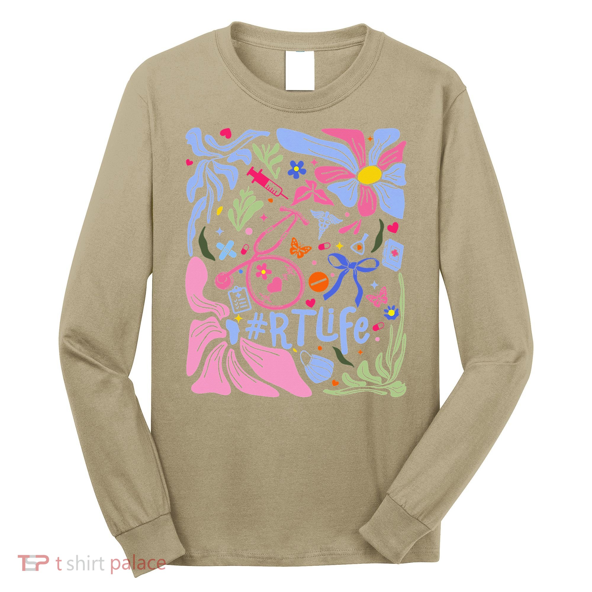 Floral Preppy Coquette Bow Respiratory Therapist Long Sleeve Shirt