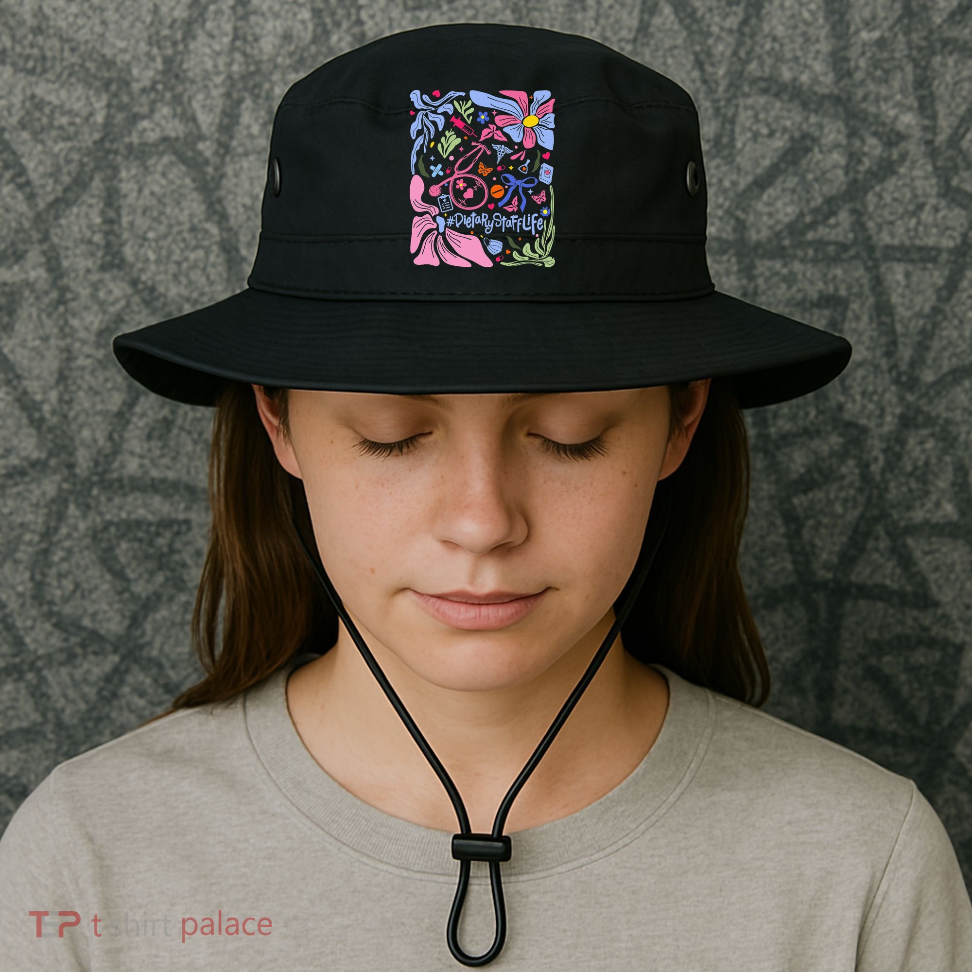 Floral Preppy Coquette Bow Dietary Staff Stethoscope Bucket Hat